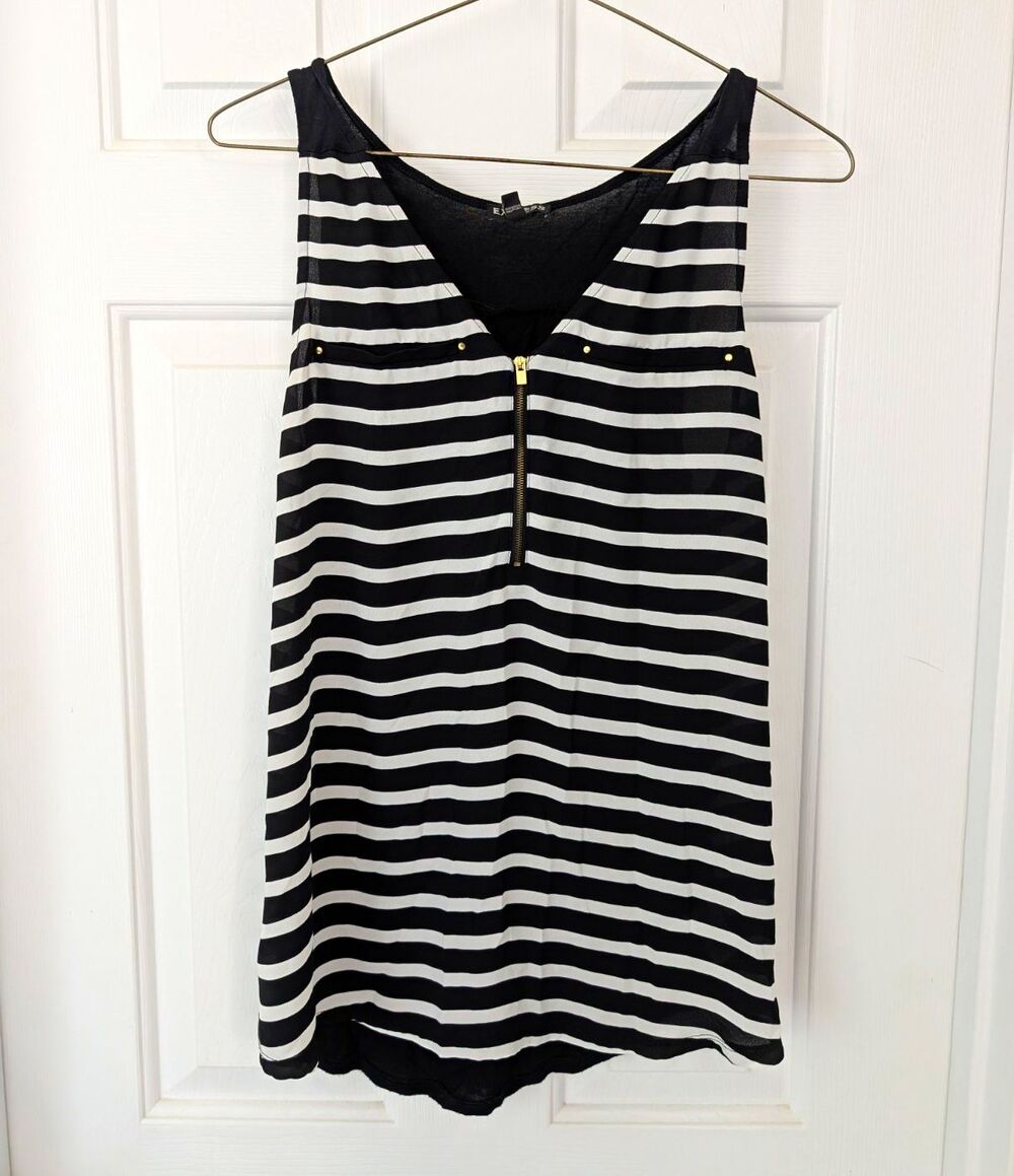 Express Half-Zip Striped Tank Top - Size M